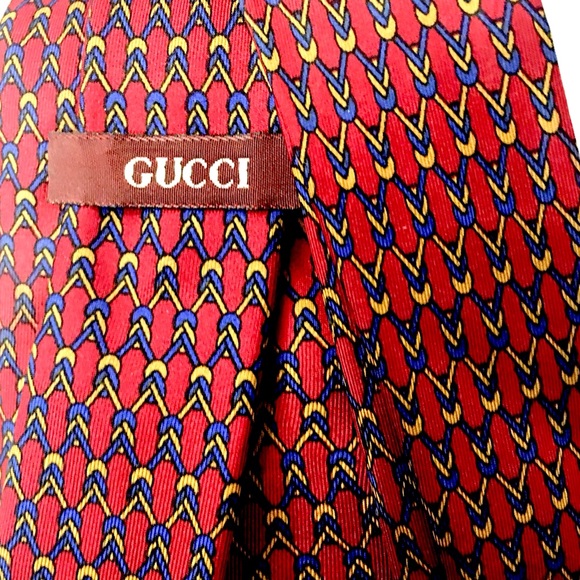 Gucci Silk  Wine  Gold Blue Knot GG Logo Tie - Picture 4 of 6
